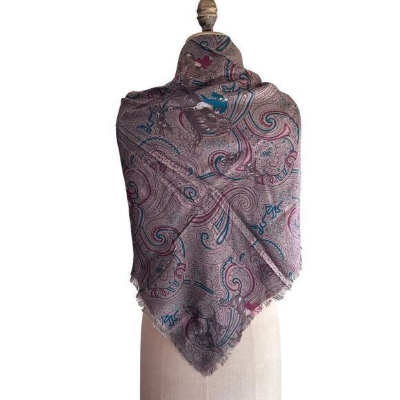 Vintage JH Collectibles Equestrian Horse Hunting theme rayon wool blend scarf - Picture 3 of 9